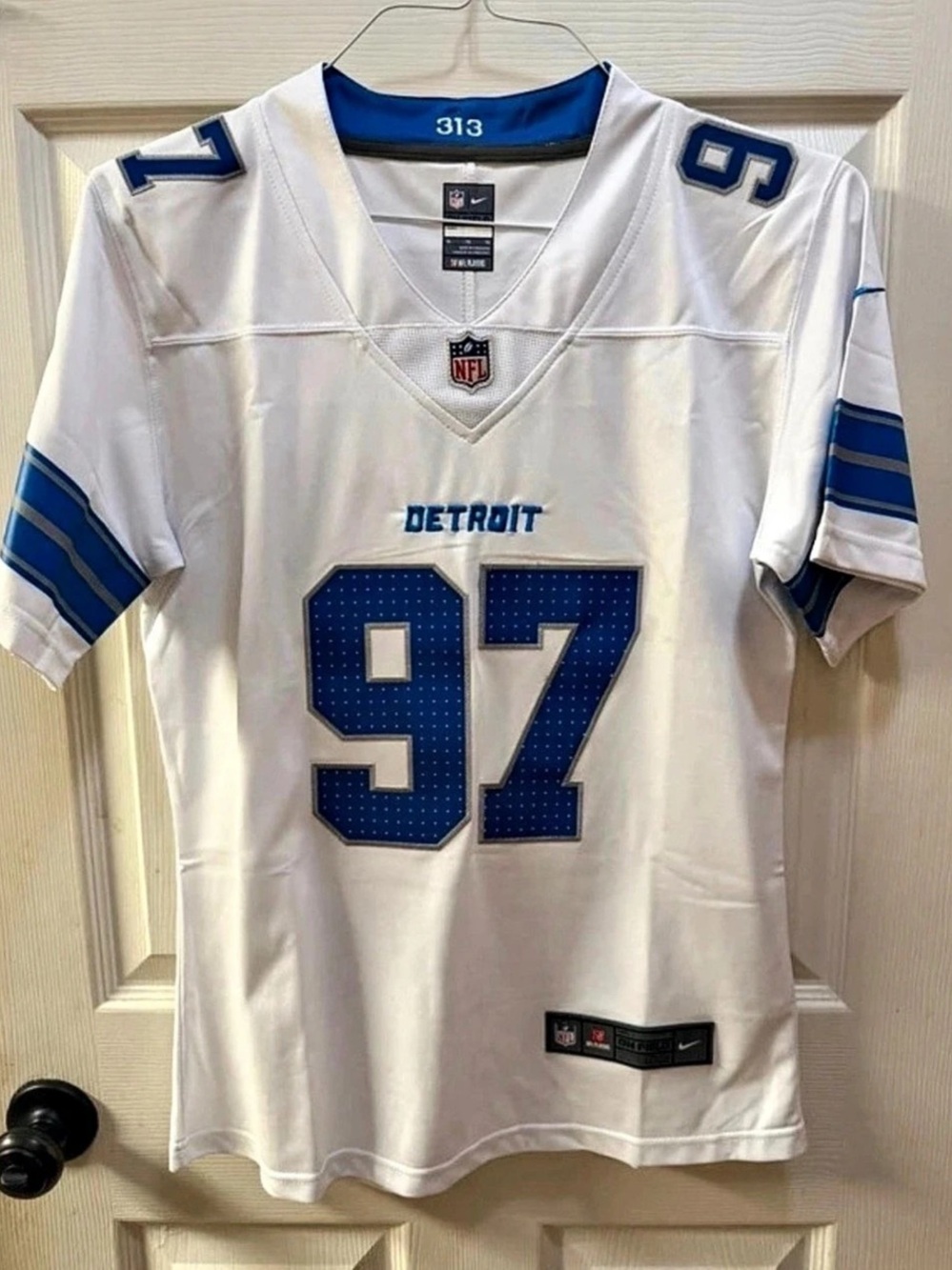 Nike NFL On-Field Detroit Lions D.J. Hutchinson #97 jersey White & Blue Medium